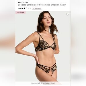 Victoria's secret VERY SEXY Leopard Embroidery Crotchless Brazilian Panty SMALL